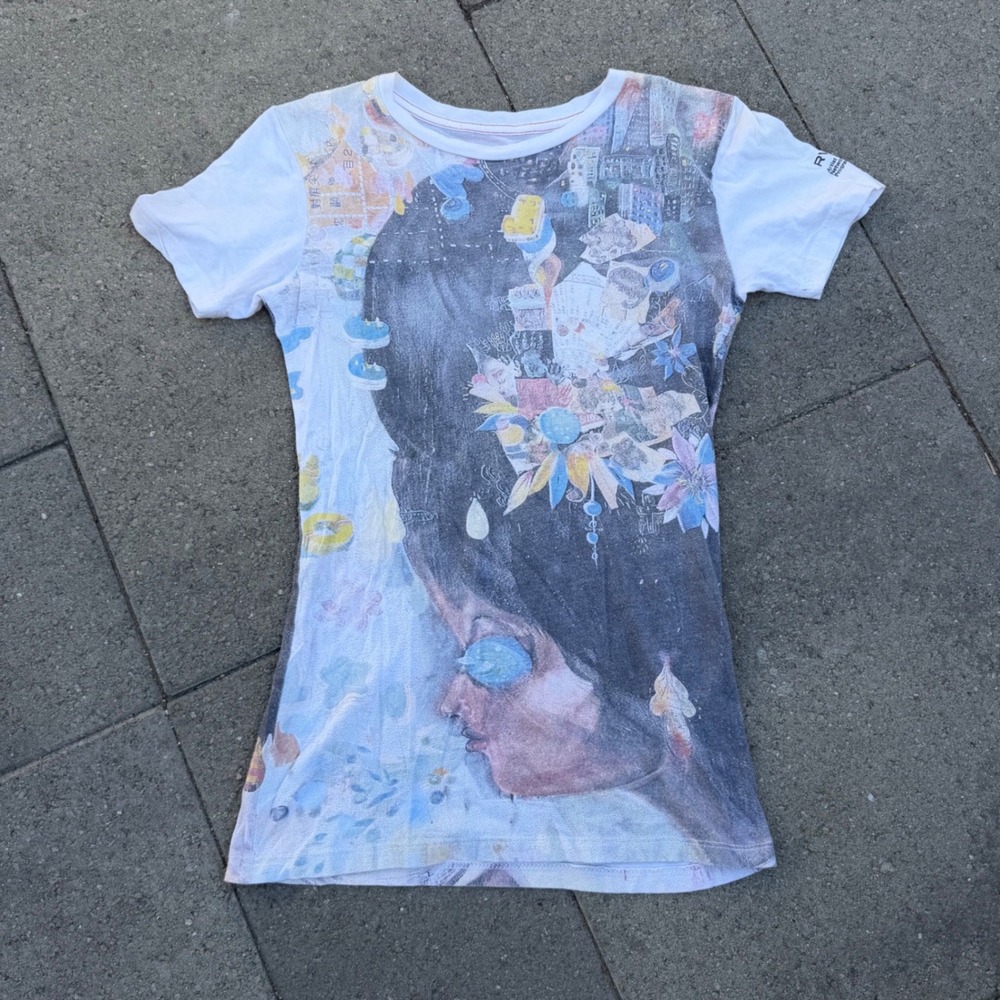 RVCA Artist Network Program ANP Graphic T-Shirt Women Small White City Surreal